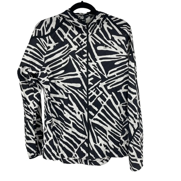Nike ultra thin packable running jacket black and white zip front hooded L - Picture 1 of 5